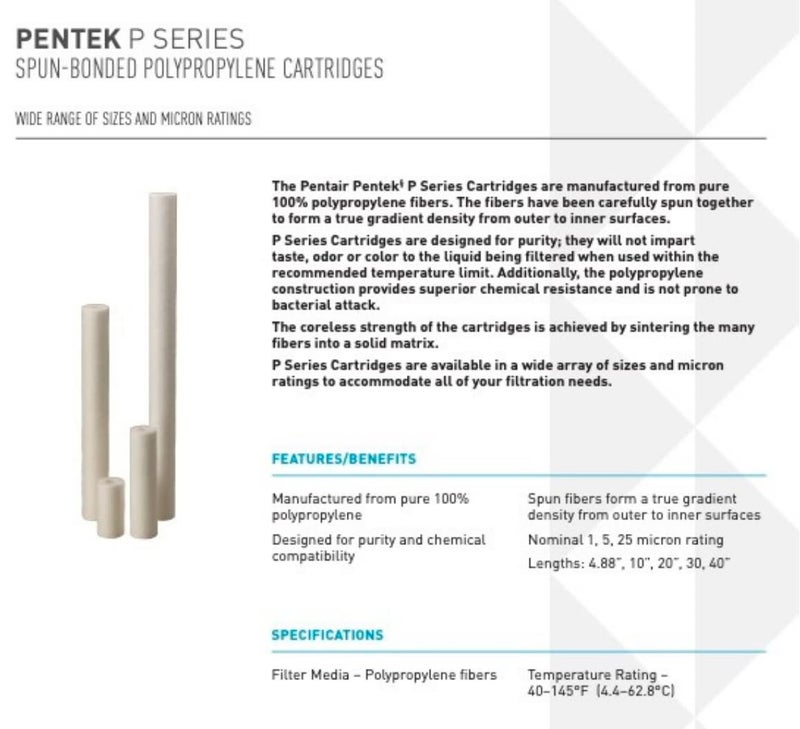 Pentair Pentek P5-478 Sediment Water Filter, 5-Inch, Under Sink Spun-Bonded Polypropylene Replacement Cartridge, 5" x 2.5", 5 Micron